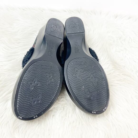 Alegria 40 EU 10 US Womens Black Isabelle Tartan Plaid Leather Fur Mules Clog - Picture 12 of 14